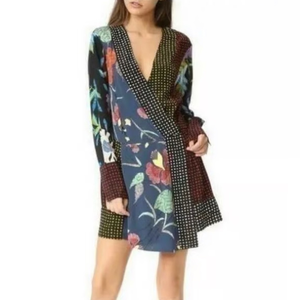 Diane Von Furstenberg Black and Red patchwork crossover  Dress